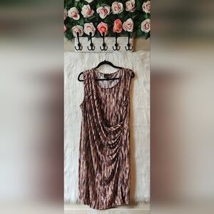 Dana Buchman Ruched Drape Abstract Midi Dress